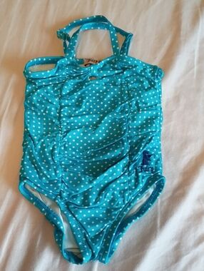Juicy Couture Turquoise Polka Dot Rutched Swimsuit